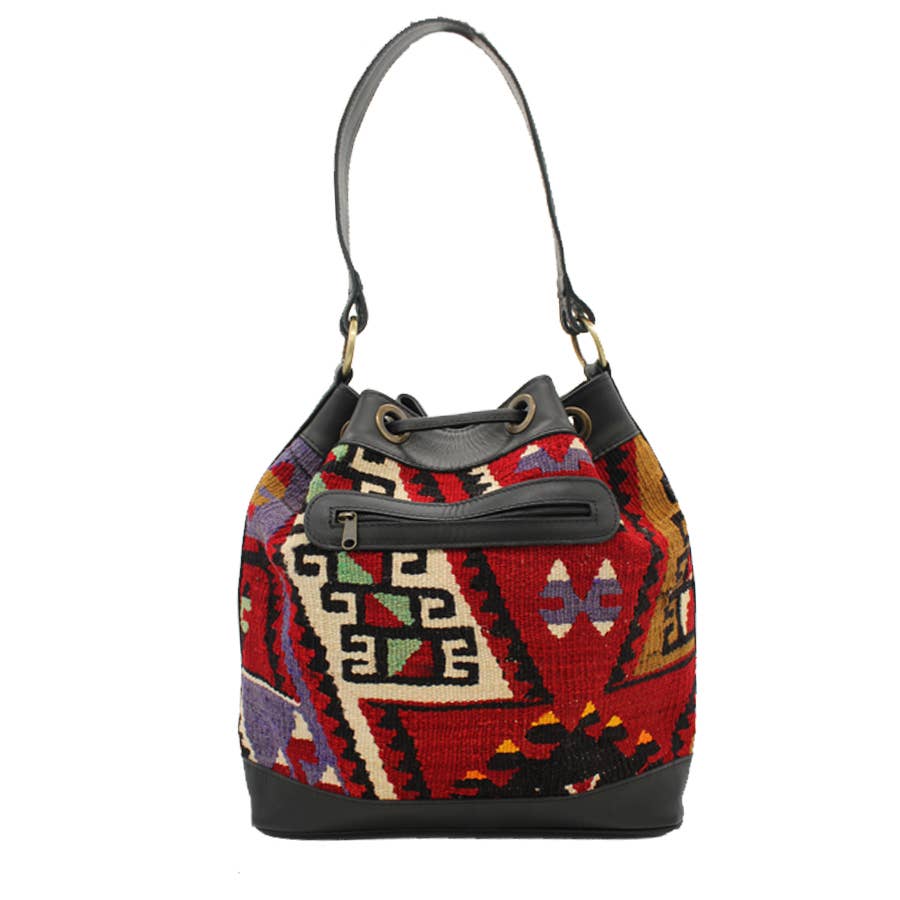 Vintage Rug and Leather Bucket Bag No.7