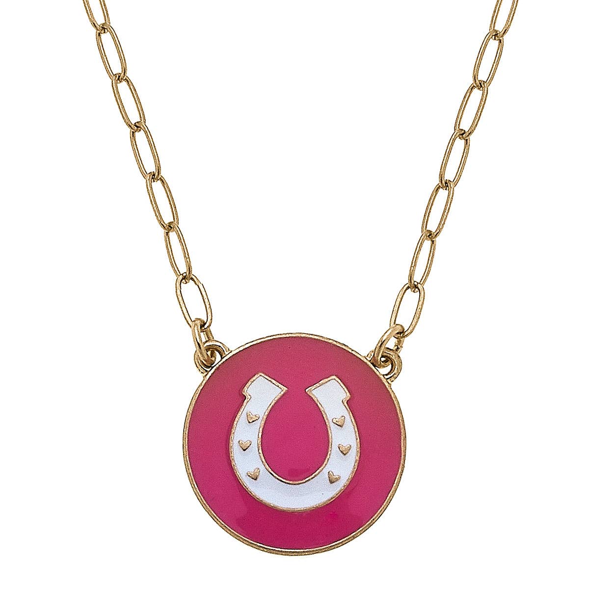 Horseshoe Enamel Pendant Necklace in Fuchsia