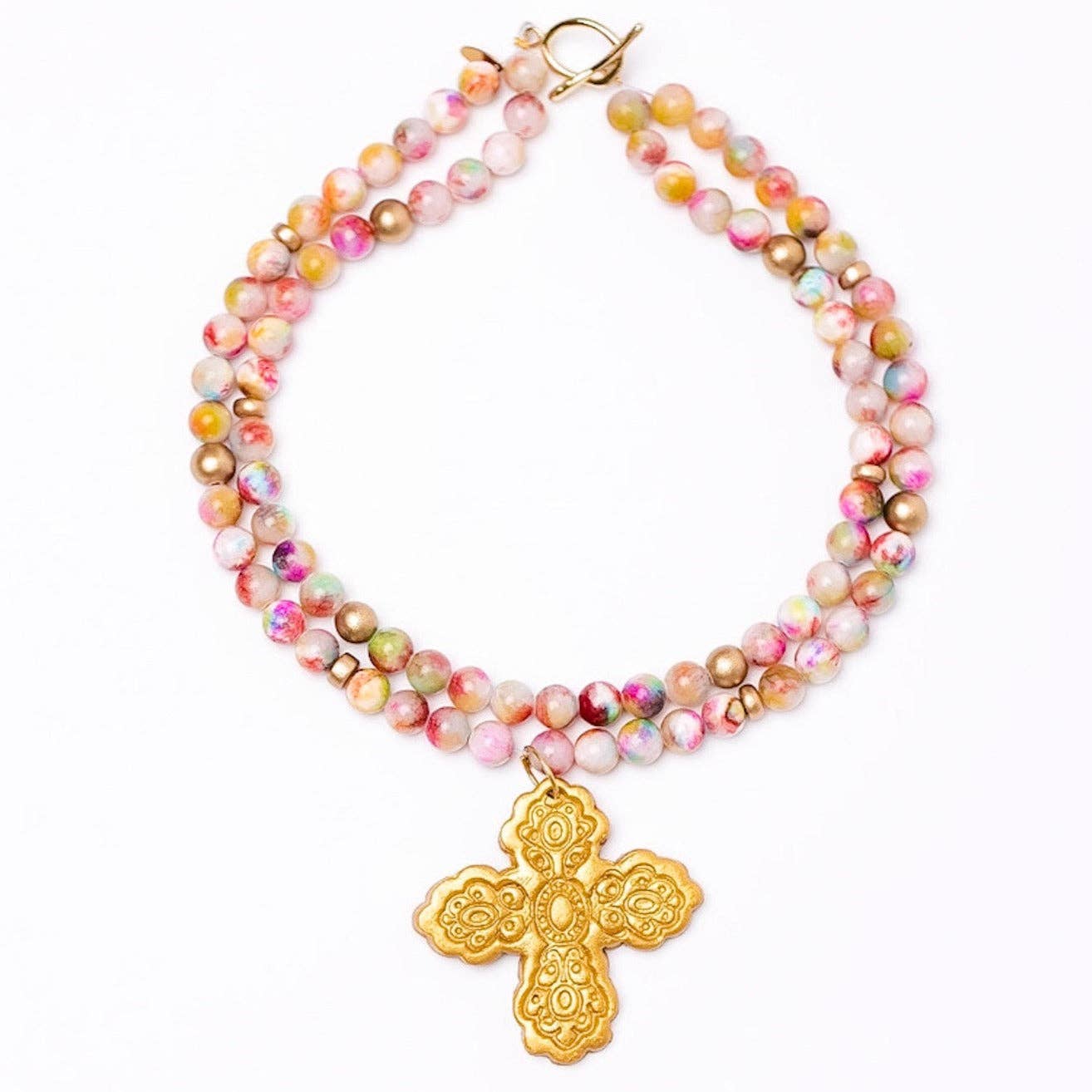 Pink Candy Jade Double Strand with Susie Cross