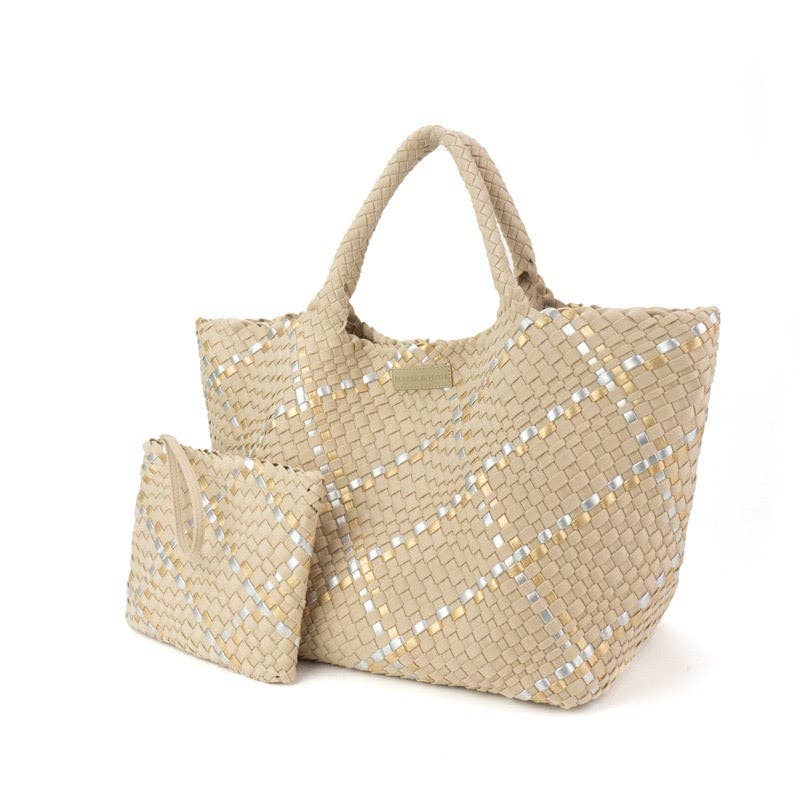 Parker & Hyde - Beige Metallic Oversized Woven Tote