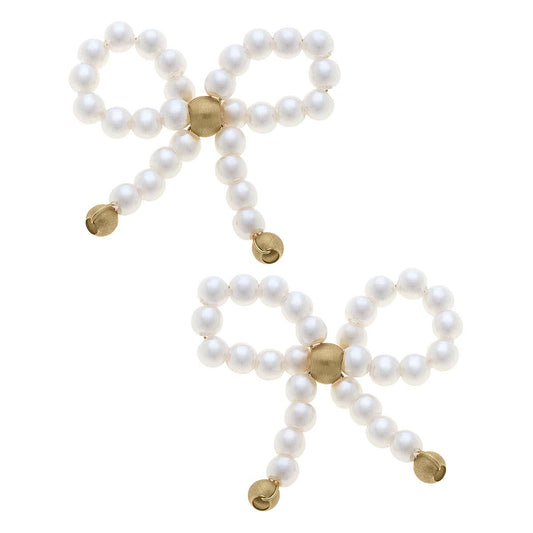 Clementine Pearl Bow Stud Earrings in Ivory