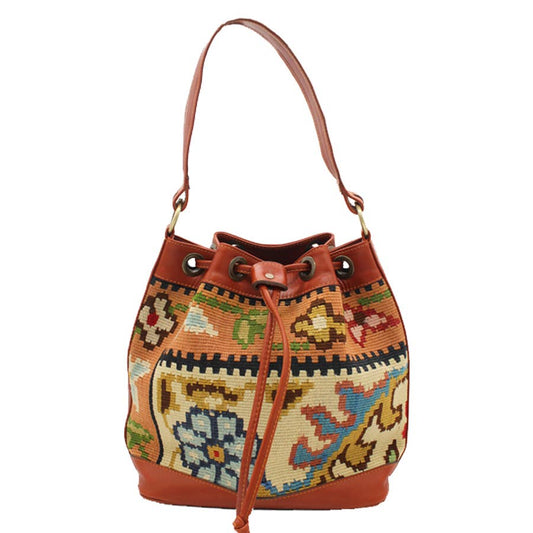 Vintage Rug and Leather Bucket Bag No.10