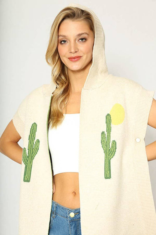 Knit Cactus Hooded Poncho