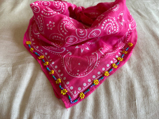 Flower Beaded Border Bandana