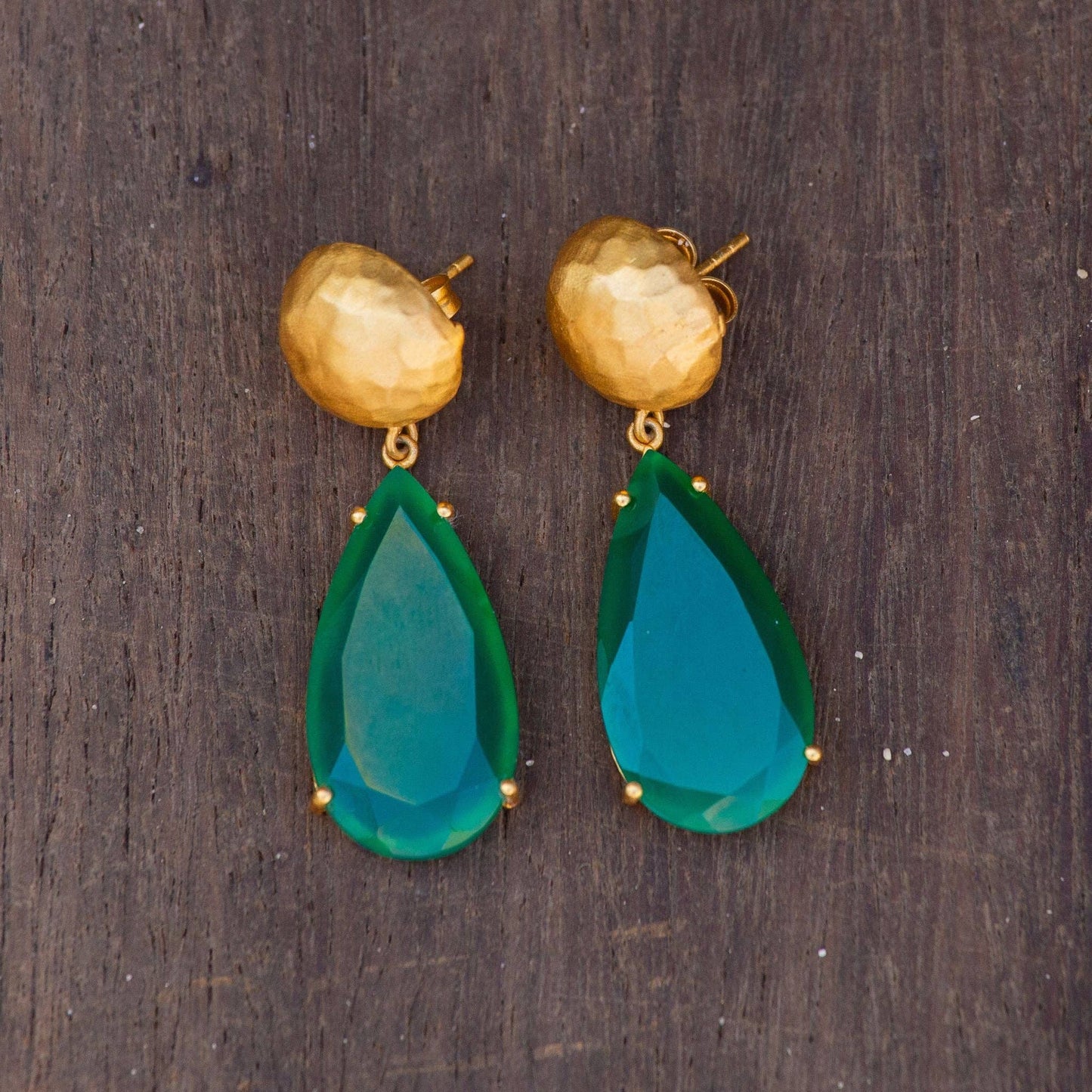 Christina Greene - Ocean Tide Drop Earrings - Green Onyx