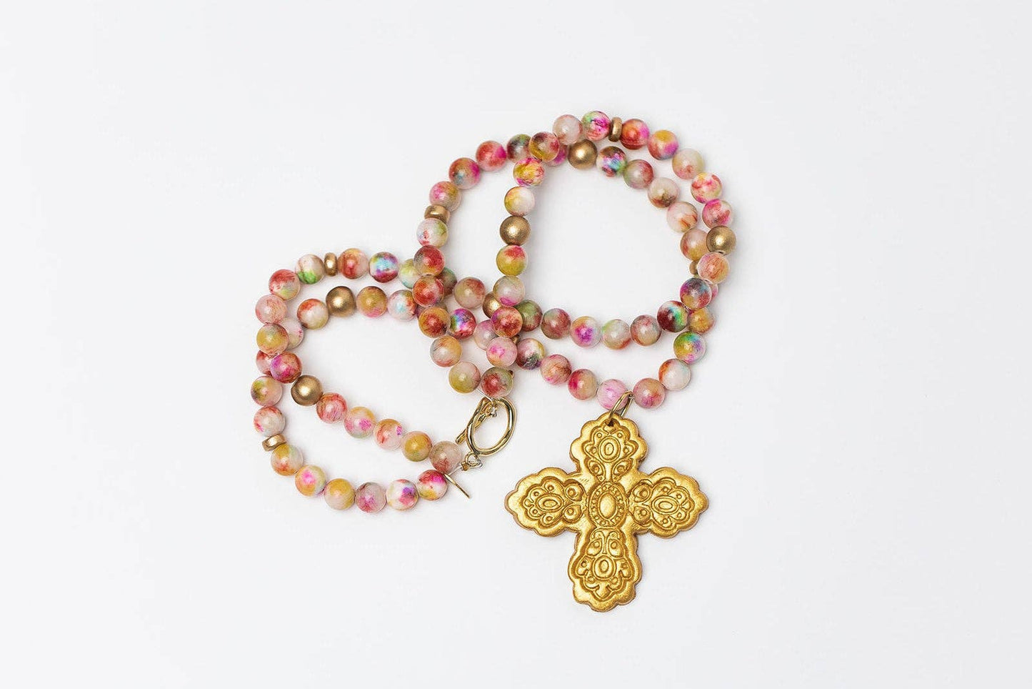 Pink Candy Jade Double Strand with Susie Cross