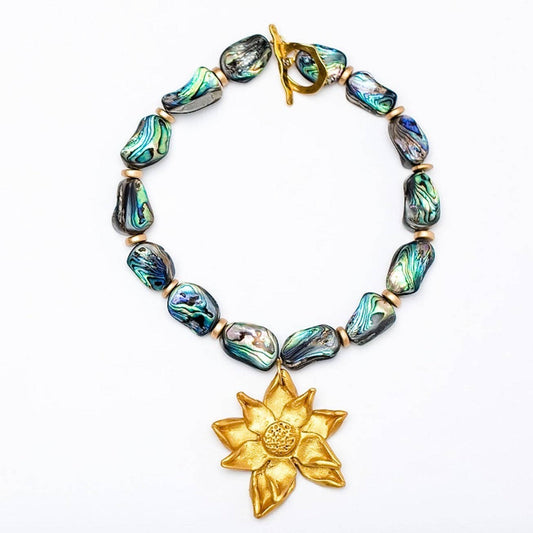 Abalone Shell with Double Stargazer Lily Necklace