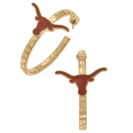 Texas Longhorns Enamel Logo Hoop Earrings in Burnt Orange