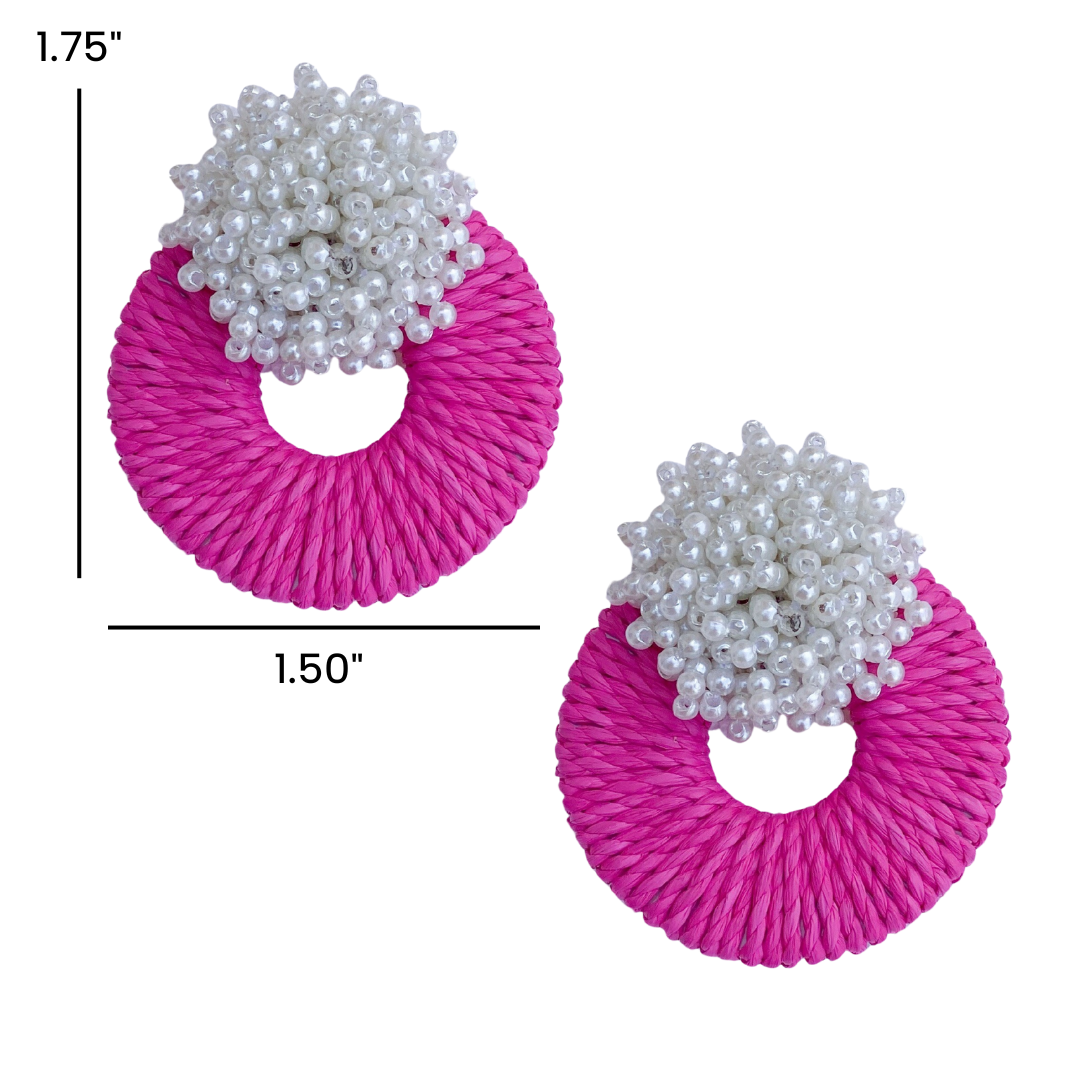Mia Raffia Earrings | Pink Fucsia