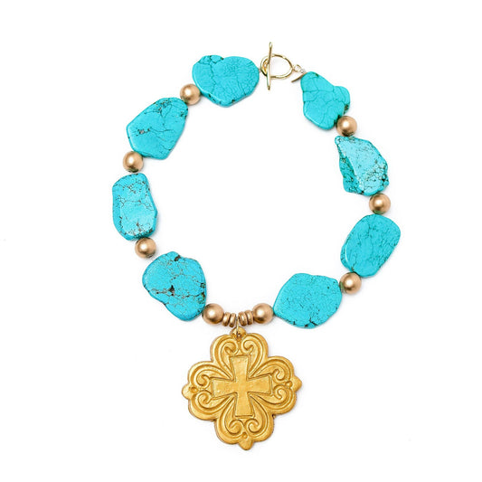 Hidden Truth Jewelry - Turquoise Nuggets with Ruth Cross Necklace