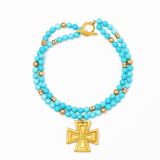 Hidden Truth Jewelry - Turquoise Jade Double Strand with Anna Cross