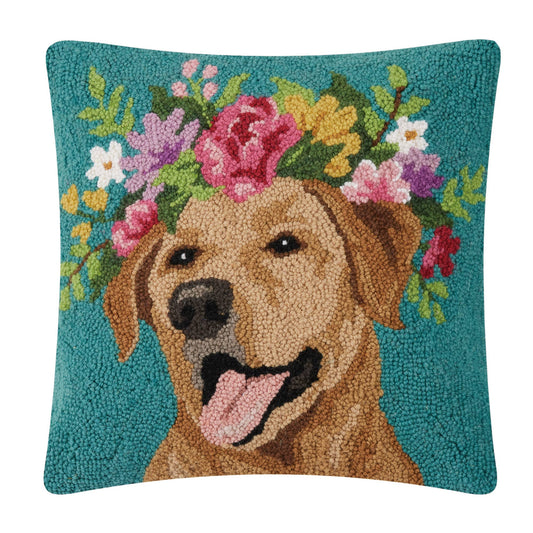 Peking Handicraft - Floral Yellow Lab Hook Pillow