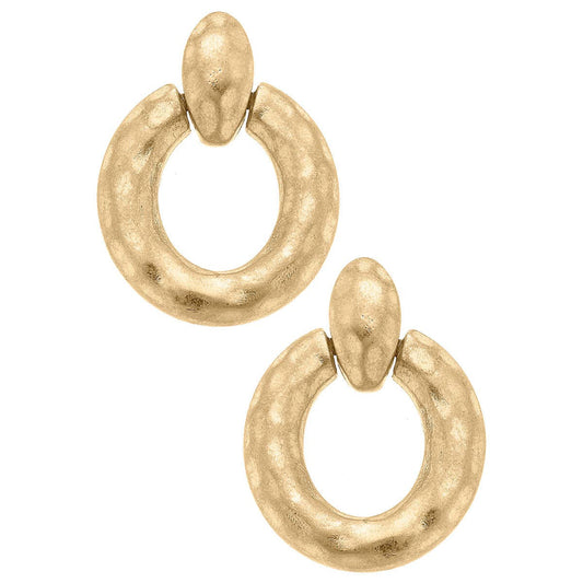 Mae Hammered Doorknocker Earrings in Worn Gold