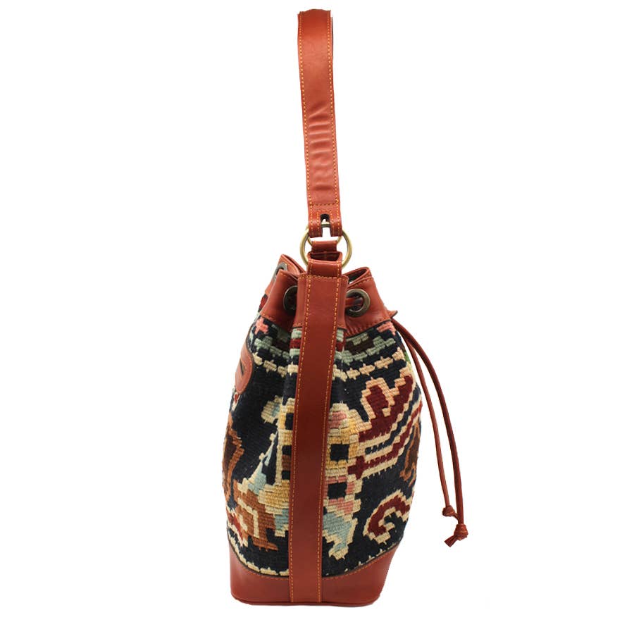 Vintage Rug and Leather Bucket Bag No.1