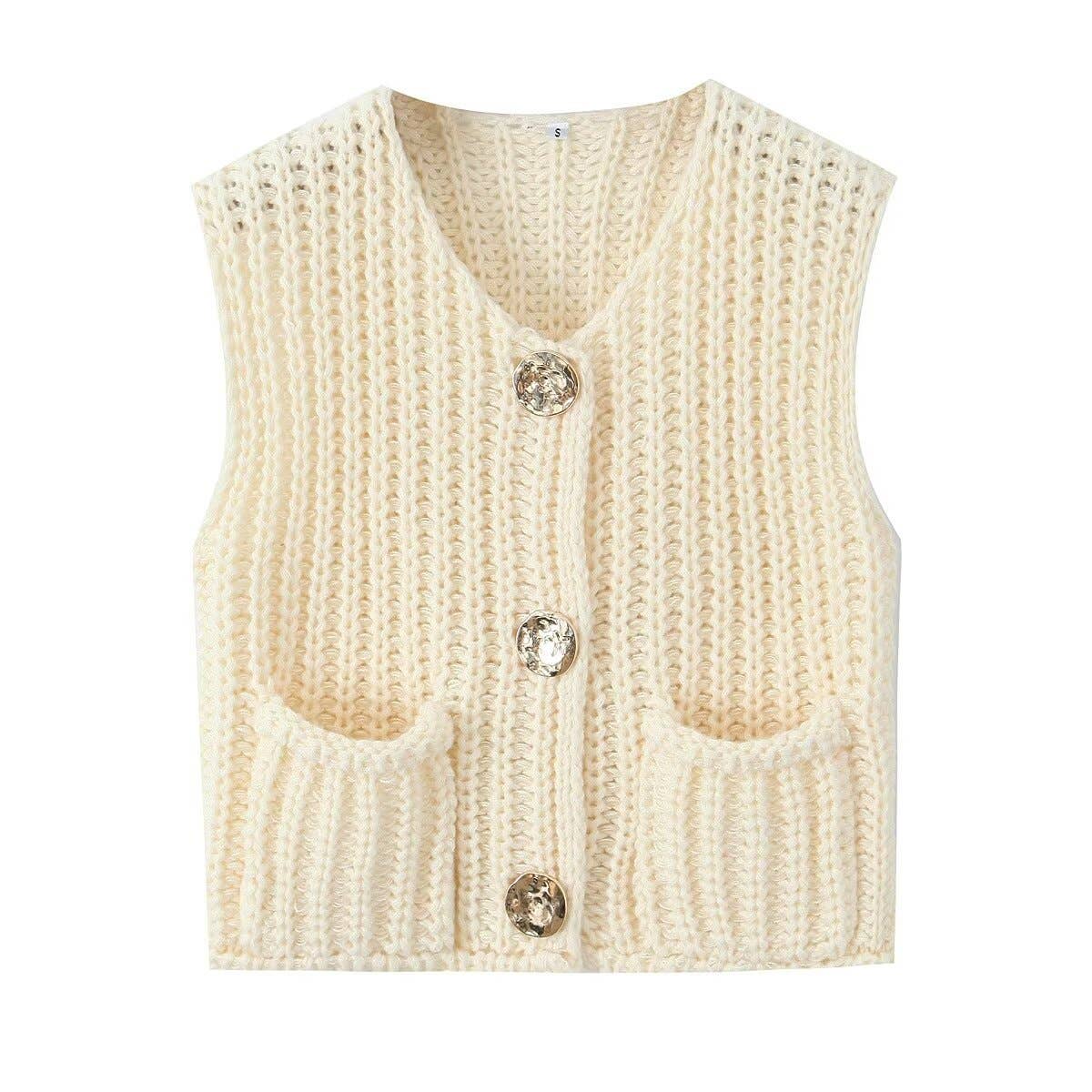 Knit Cardigan with a Pocket- Off White