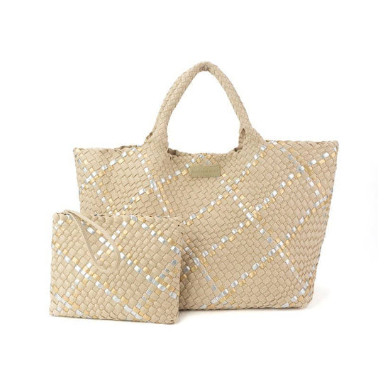 Parker & Hyde - Beige Metallic Oversized Woven Tote