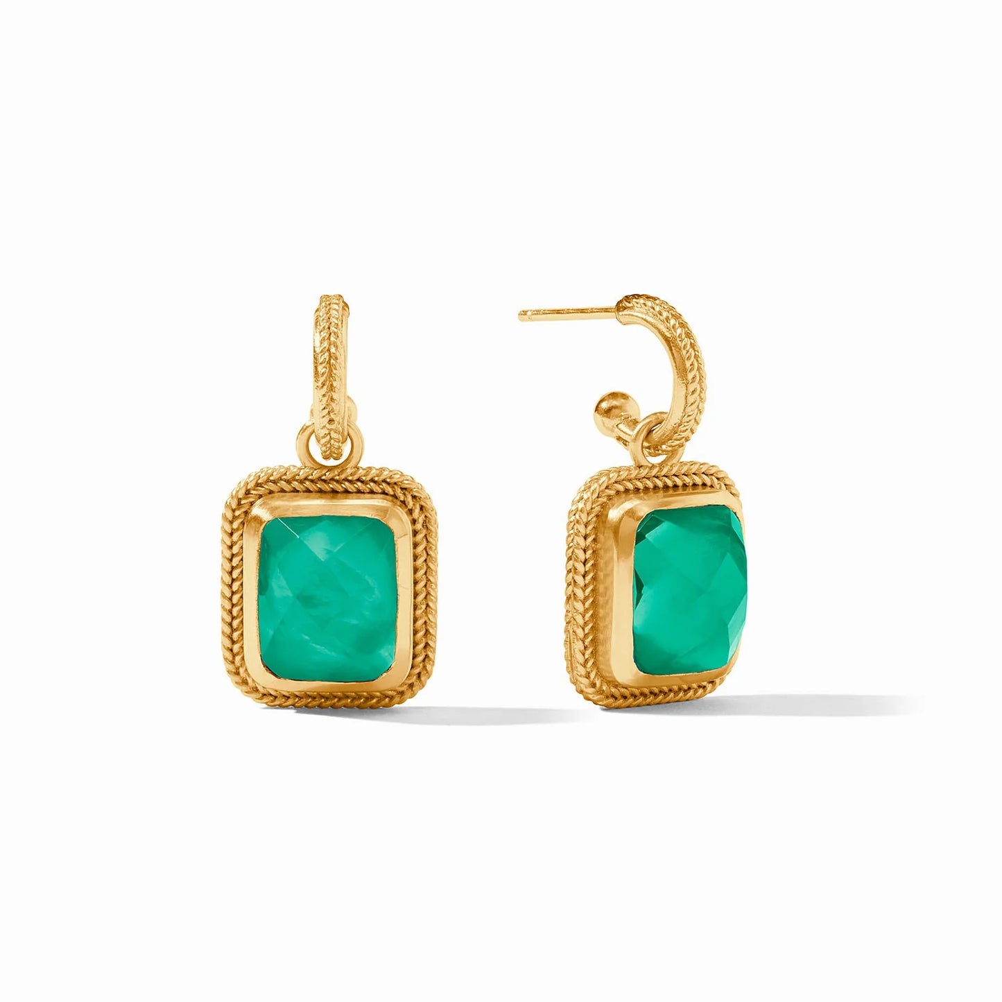 Julie Vos Cheval Hoop and Charm Earrings- Iridescent Emerald Green