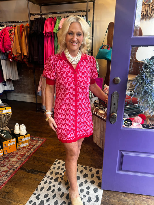 The "Vintage Squiggle" Dress- Red and Pink