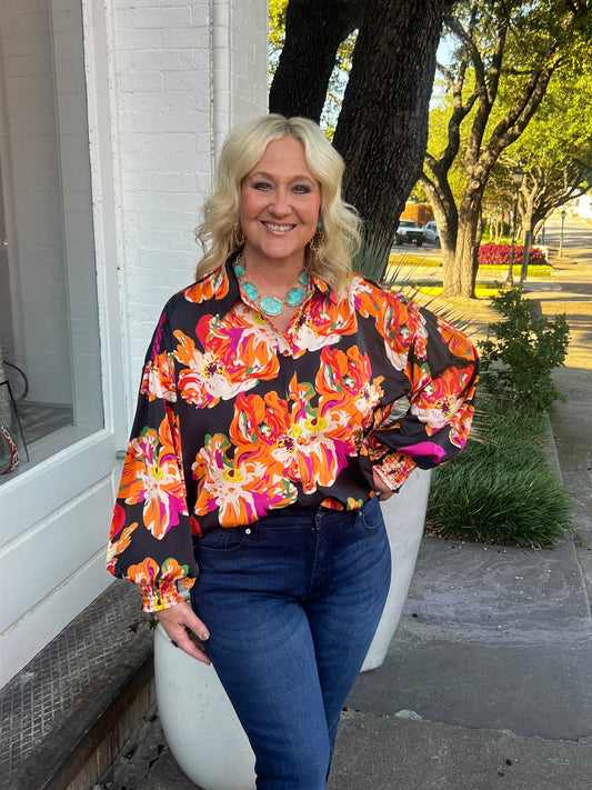 Fabulous Flowers Button Down Blouse