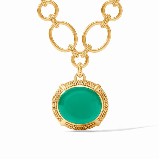 Julie Vos Cabochon Solitaire Necklace- Iridescent Emerald Green