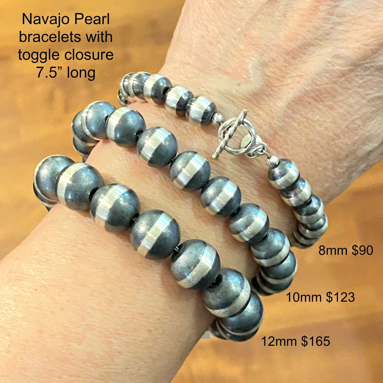 The "Maria" Sterling Silver Navajo Pearl style Bracelet with toggle clasp