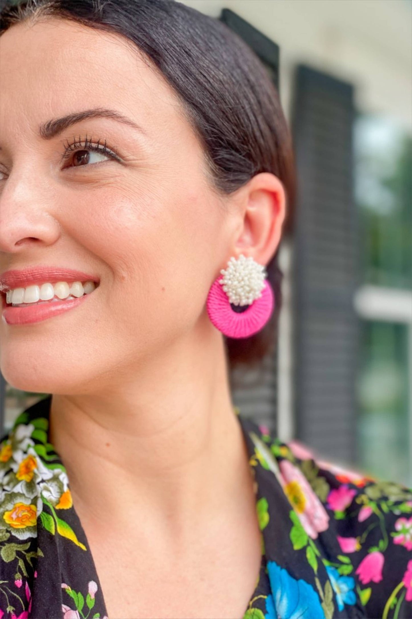 Mia Raffia Earrings | Pink Fucsia
