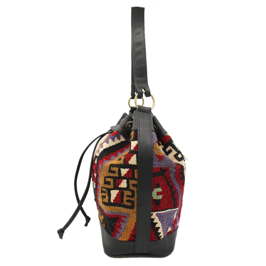 Vintage Rug and Leather Bucket Bag No.7