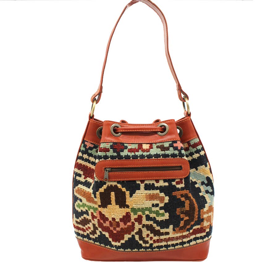 Vintage Rug and Leather Bucket Bag No.1