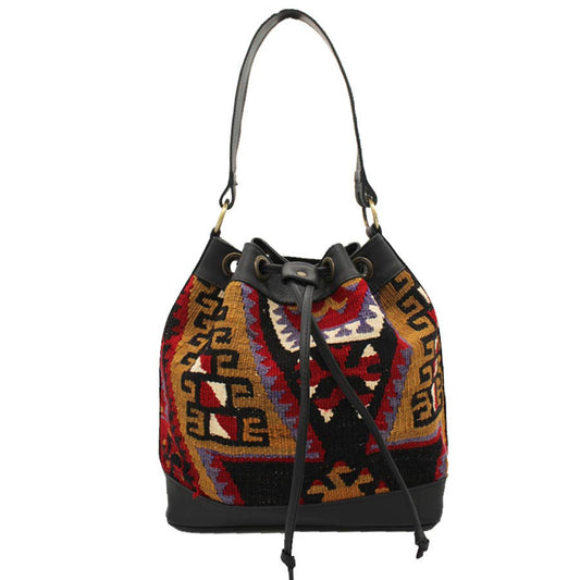 Vintage Rug and Leather Bucket Bag No.7