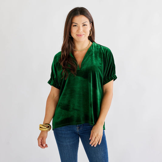 Caryn Lawn "Betsy" Velvet top- Forest