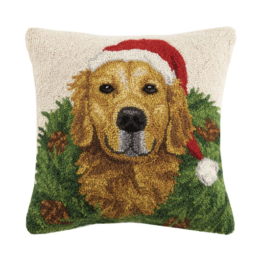 Golden Retriever Dog With Wreath Hook Pillow