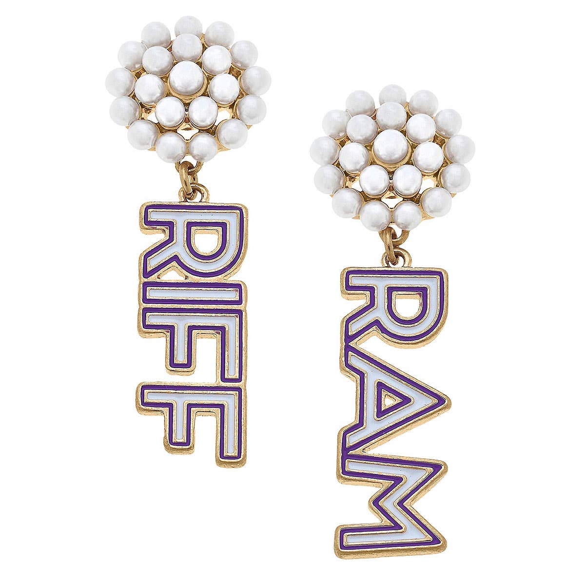 TCU Horned Frogs Pearl Cluster Outline Enamel Drop Earrings