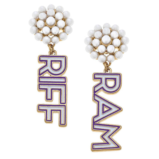 TCU Horned Frogs Pearl Cluster Outline Enamel Drop Earrings