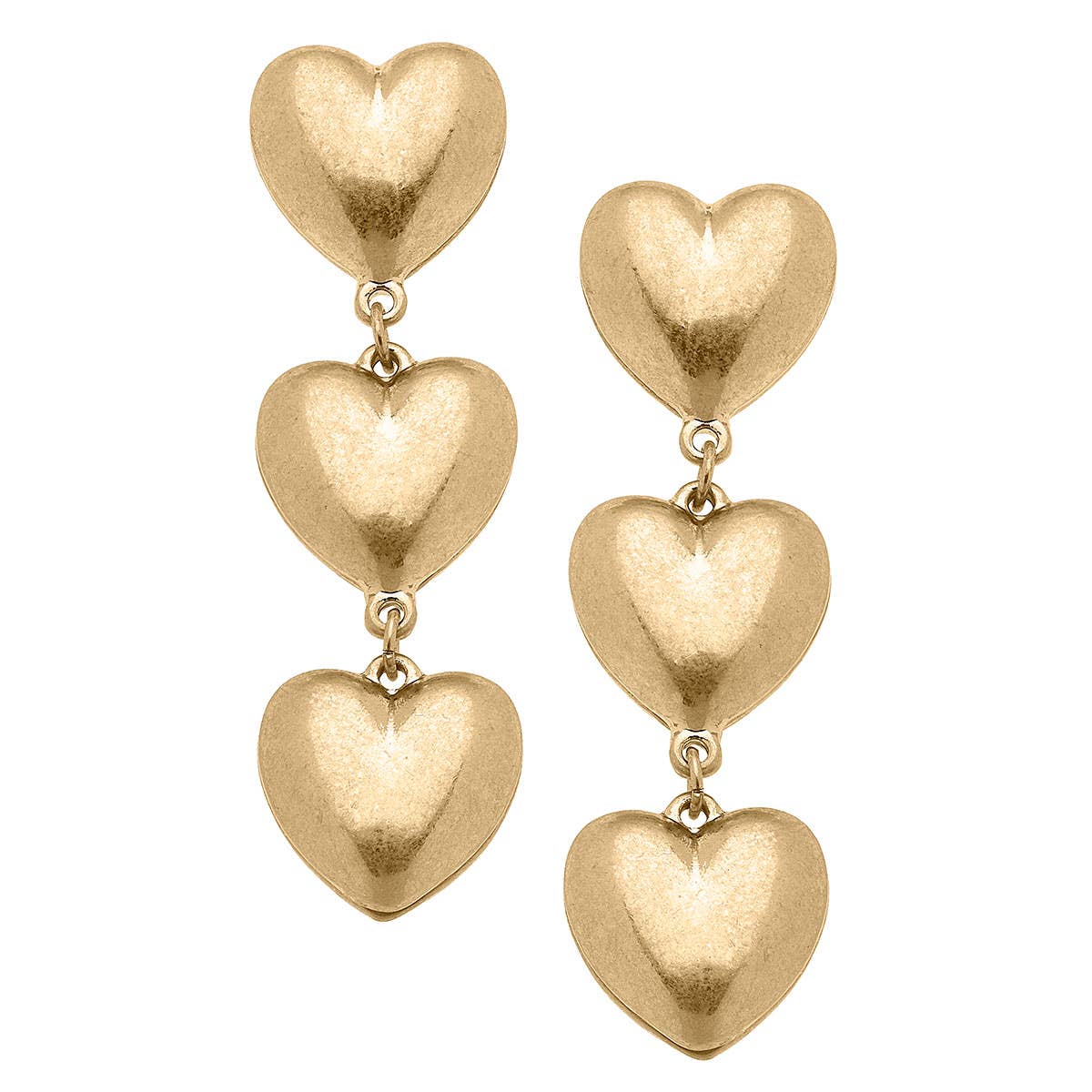 Gina Puffy Heart Linked Earrings in Worn Gold