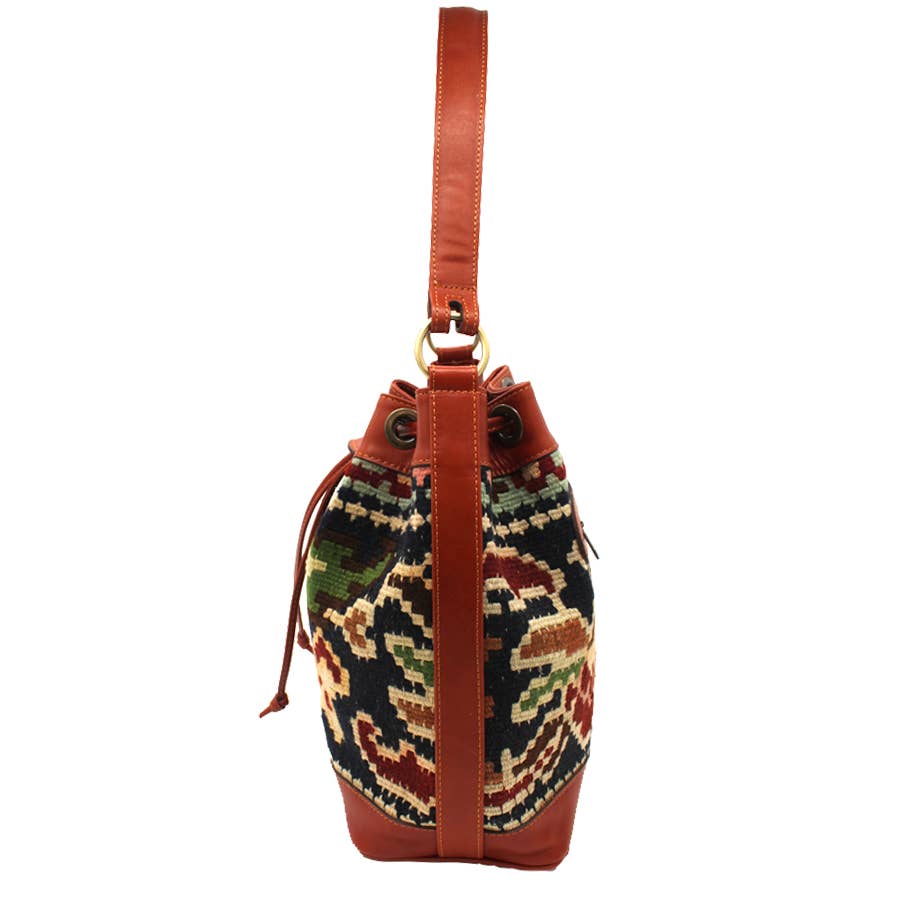 Vintage Rug and Leather Bucket Bag No.1