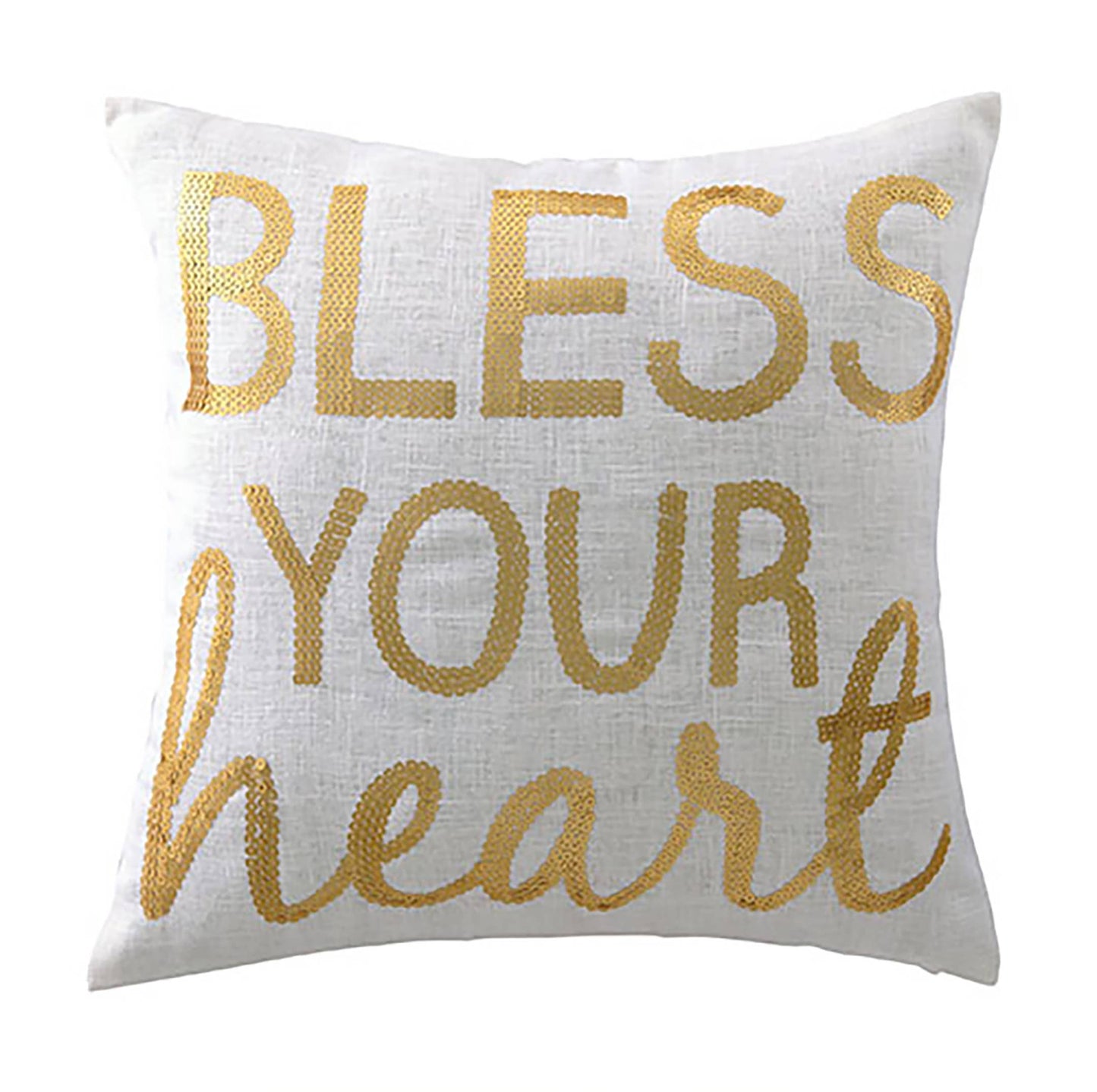 Bless Your Heart Sequin Embroidered Pillow