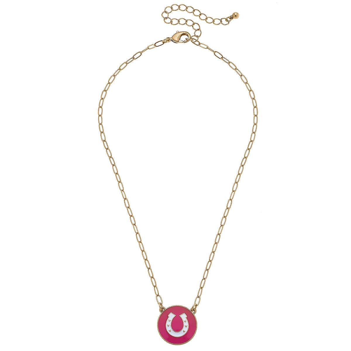 Horseshoe Enamel Pendant Necklace in Fuchsia