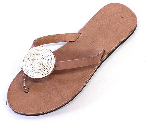 Iris White Beaded Leather Sandals - Flip Flop