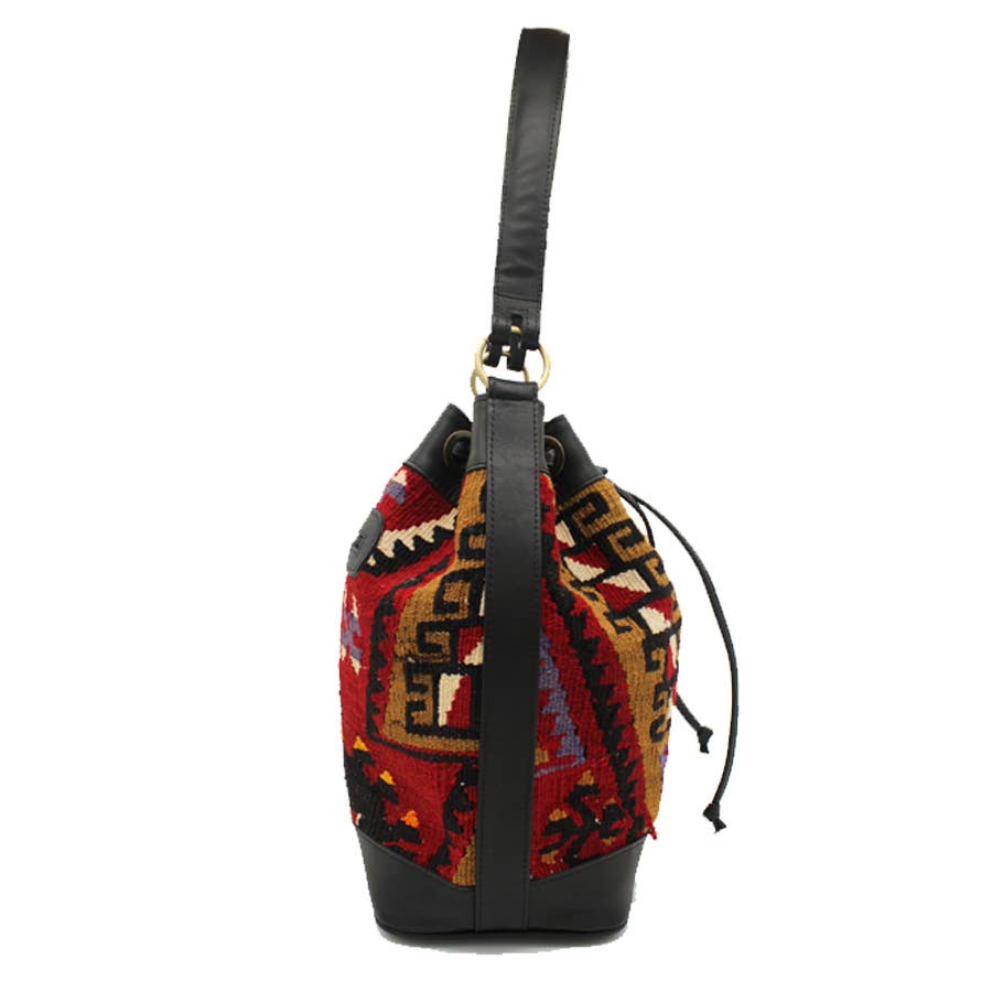 Vintage Rug and Leather Bucket Bag No.7