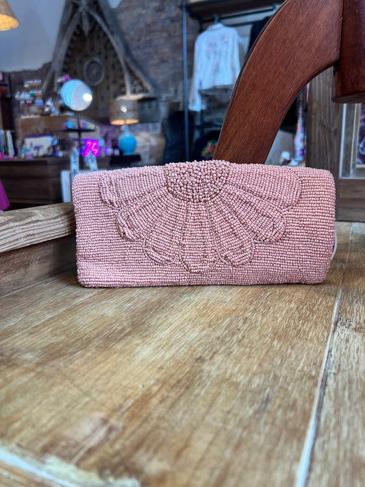 Coral Flower Beaded Clutch