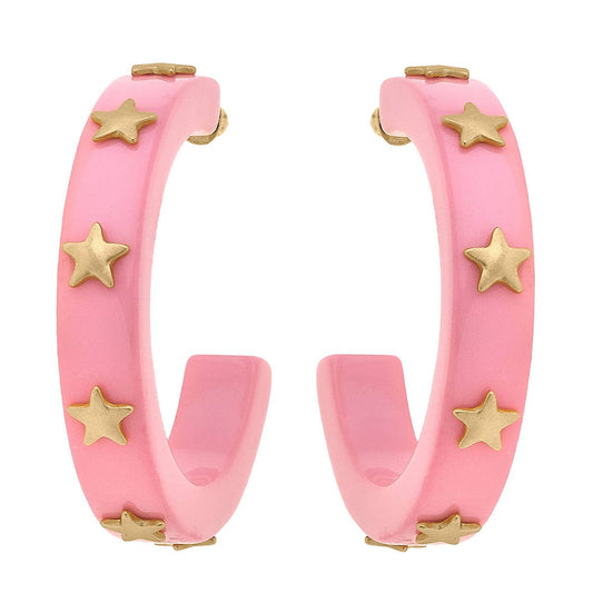 "Darla" Star Resin Hoop Earrings: Pink