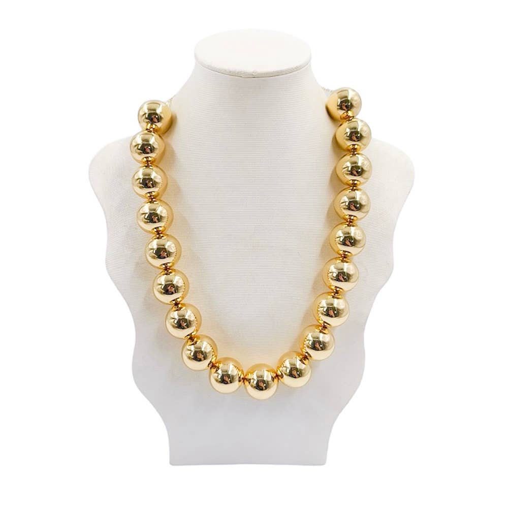 Polished Gold Beaded Statement Necklace